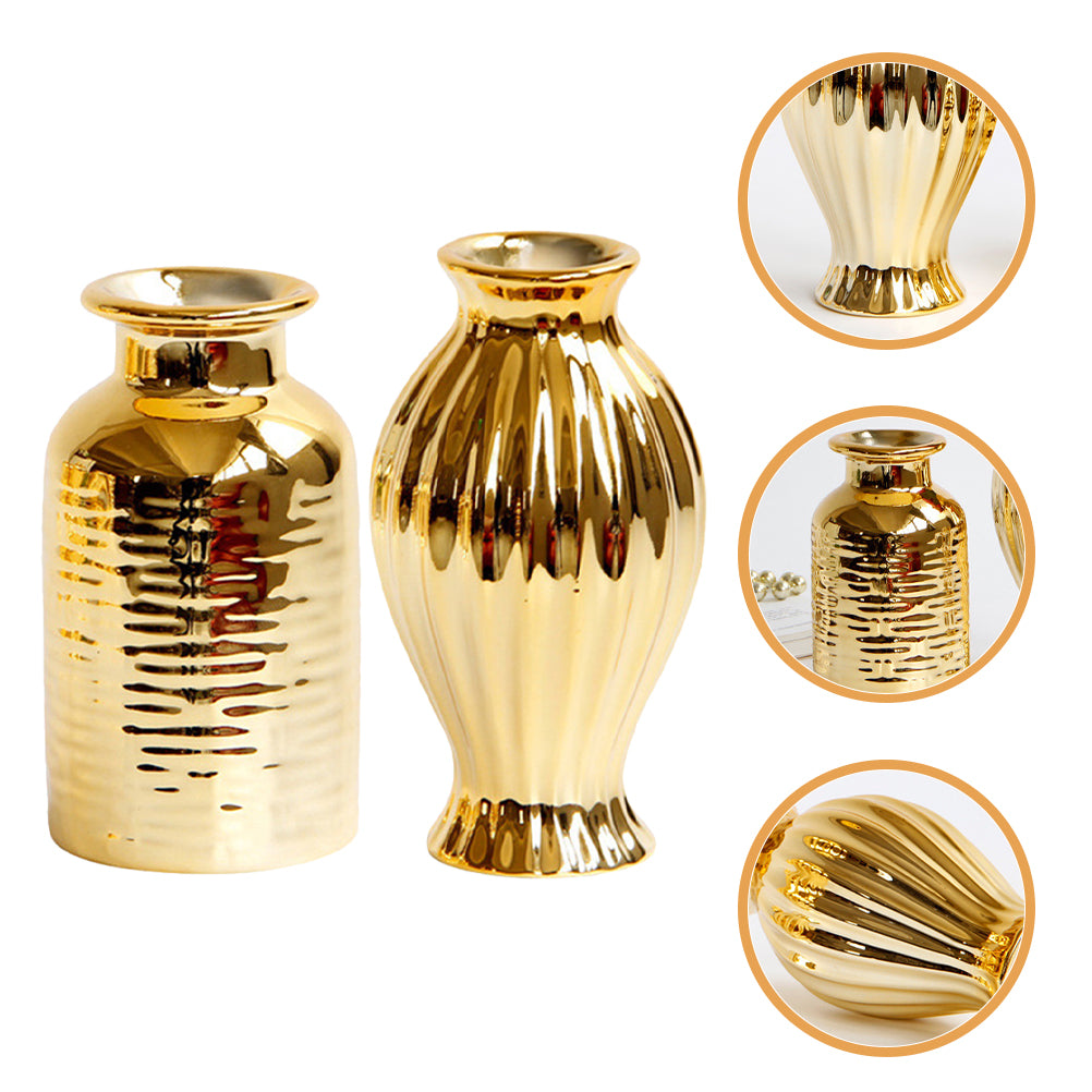 2 Pcs Floor Trim Small Golden Vase Window Flower Mini Vases Bulk Big Outdoor Eu image 1