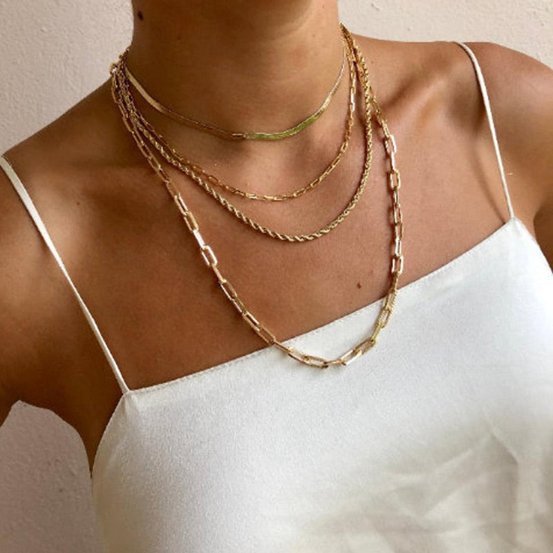 2021 Hot Fashion Paperclip Link Chain Women Necklace Stainless Steel Gold Color image 5