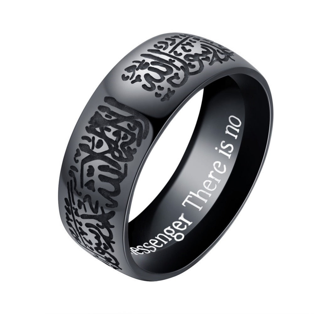 Popular Muslim Ring Islamic Ring Etched Scripture Titanium Steel Gold and Black image 3