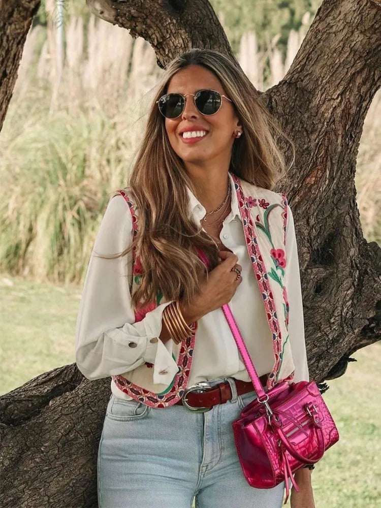 TRAF 2024 Woman Sleeveless Embroidered Vest for Women Fashion Floral Embroidere image 2