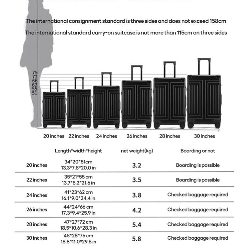 100% Aluminum-magnesium alloy Travel Suitcase Rolling Luggage 20/24/28 inch Tro image 7