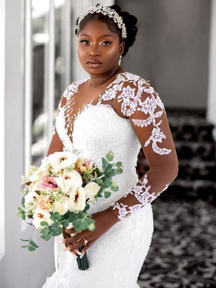 Luxury Sheer O-neck Mermaid Wedding Dress for Bride Robe De Mariée Dubai Africa image 3