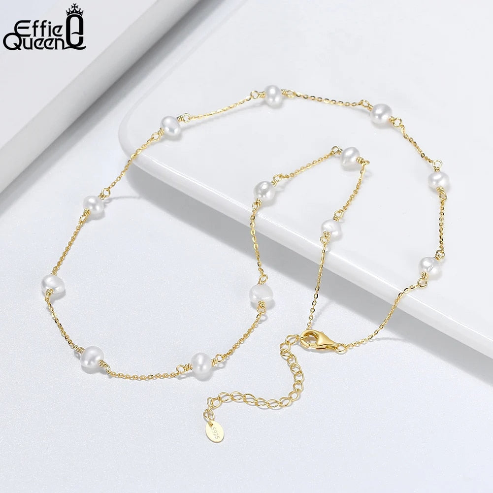 EFFIE QUEEN 14K Gold Plated Natural Baroque Pearl Choker Necklace for Women 925 image 7