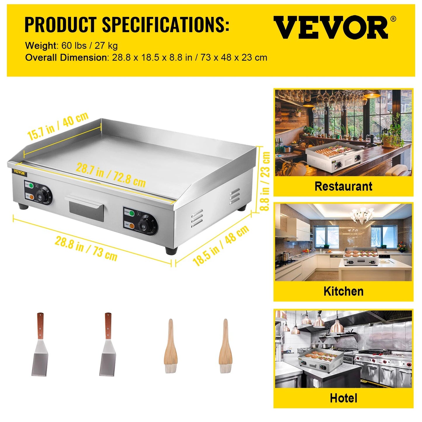 VEVOR Electric Countertop Griddle with Drawer Stainless Steel Flat Top Grill Ba image 10