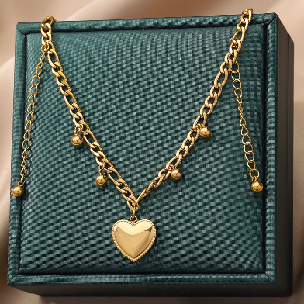 Cubic Zircon Heart Pendant Necklace for Women Staineless Steel Gold Plated image 0
