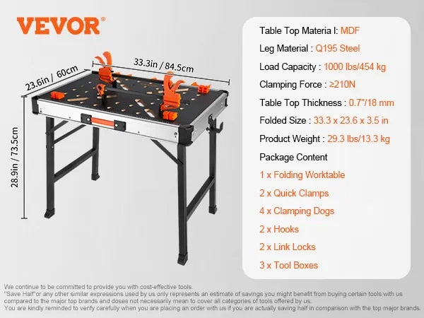 VEVOR Folding Work Table 1000LBS Load Capacity Multifuctional Portable Workbenc image 1