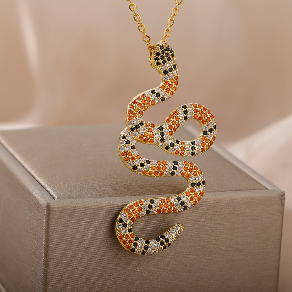 Vintage Punk Snake Pendant Necklace For Women Men Stainless Steel Gold image 8