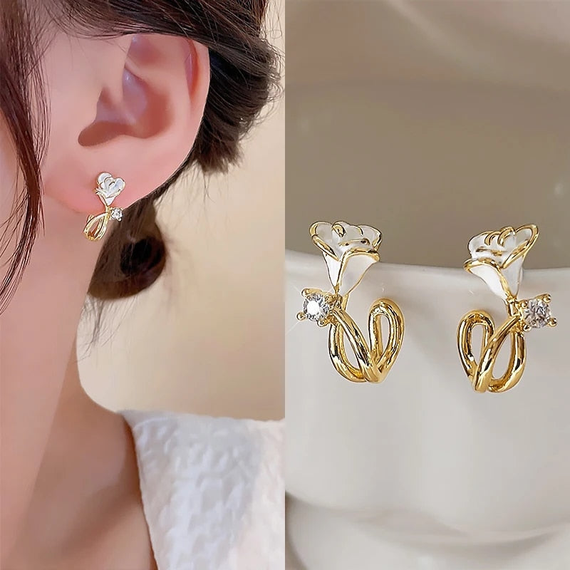 Gold Color Metal Fashion Korean Pearl Earrings For Women Sparkling Zircon Penda image 17