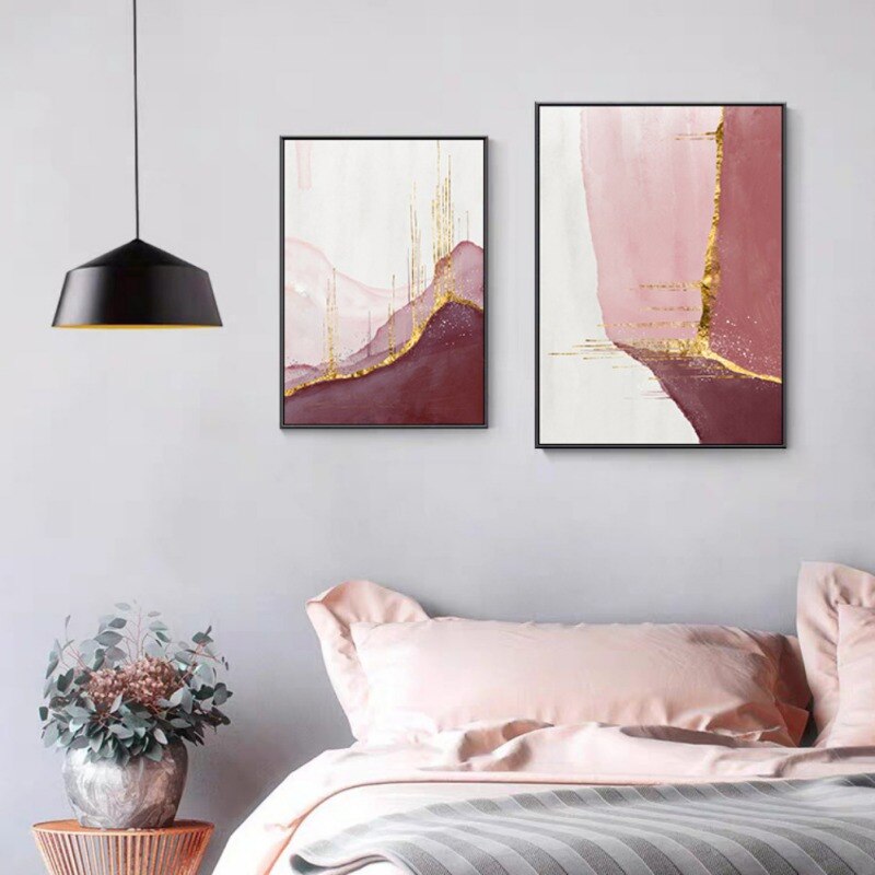 Pink Gold Ink Home Decorative Painting Abstraction Modern Art Spray Pictures B image 3