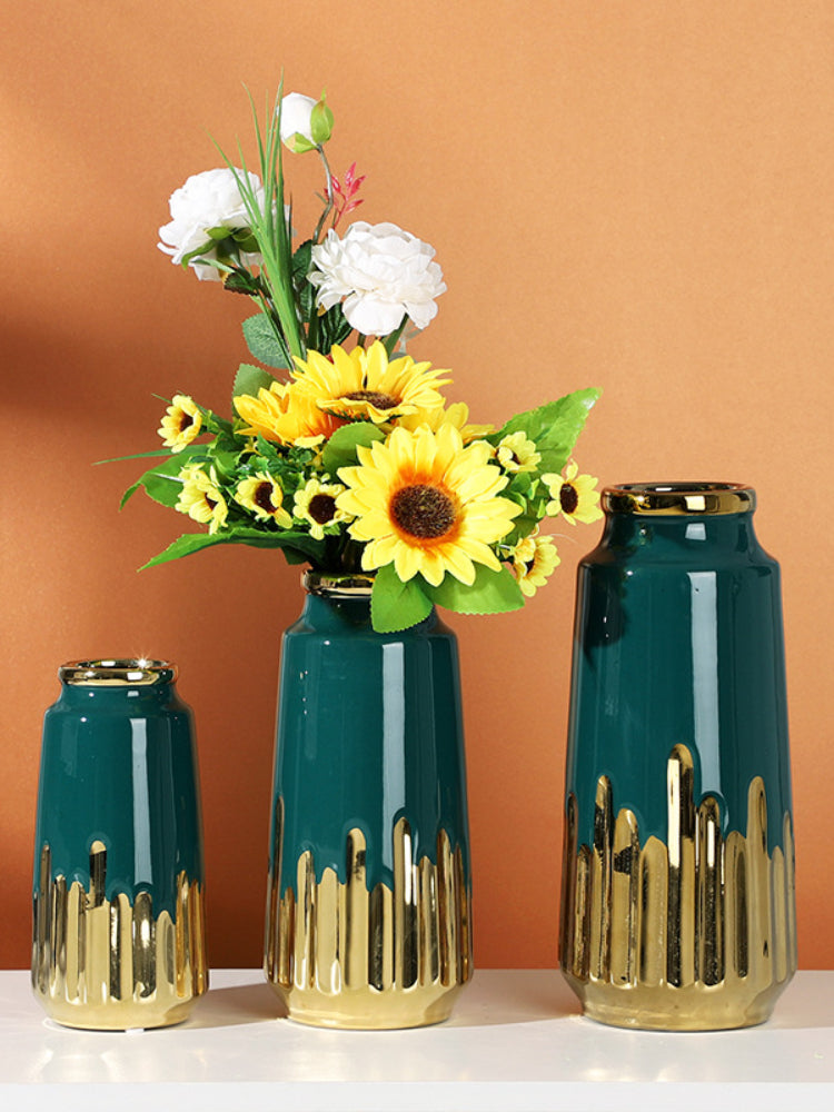 Decorative Hydroponic Flower Arrangement, Electric Gold-Plated Green Ceramic Va image 0