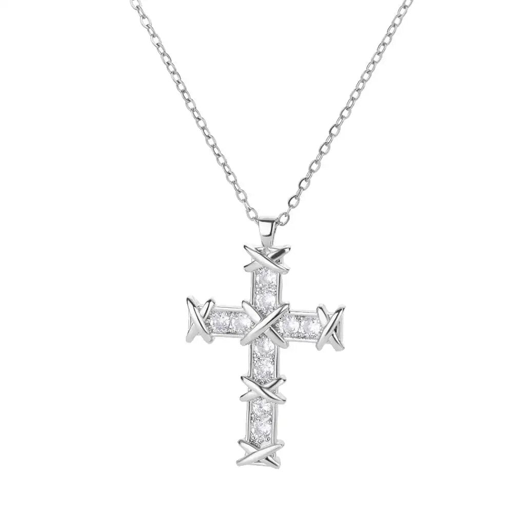 Zircon Cross Pendant Necklace for Women Gold Plated Stainless Steel Collar Neck image 5