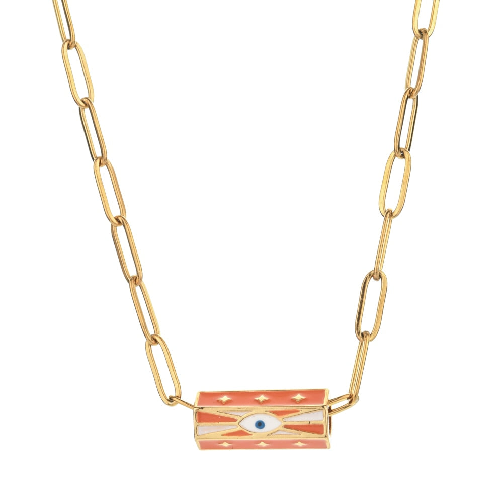 ZMZY Boho Clip Necklace For Women Stainless Steel Chain Gold Color Eye Pendant image 1