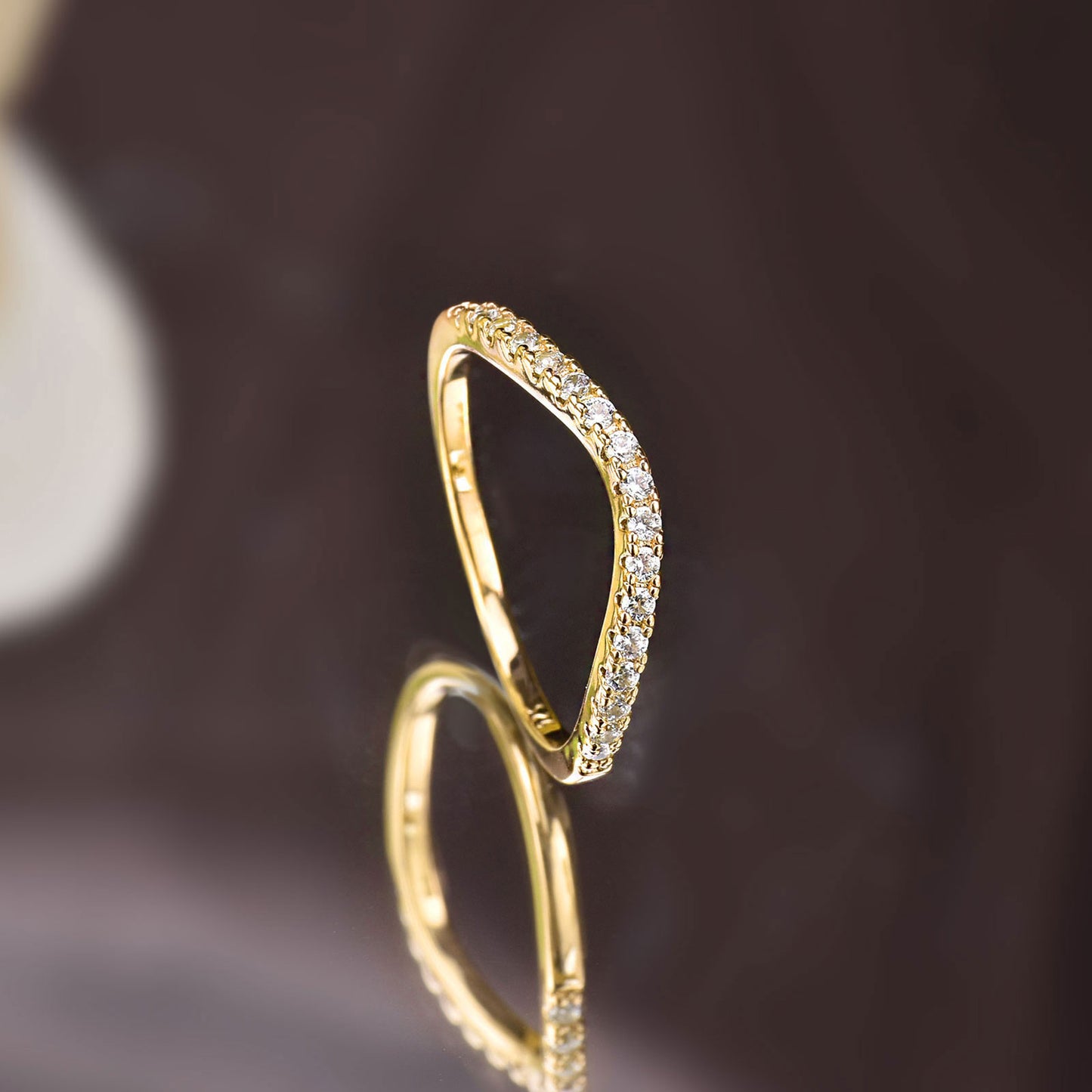 Newshe Rose Yellow Gold Curved Wedding Bands For Women Stacking Solid 925 image 3