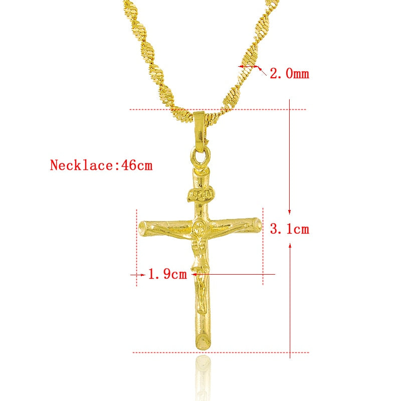 Real 24K Gold Color Cross Pendant & Necklace For Men/Women Gold Chain image 0
