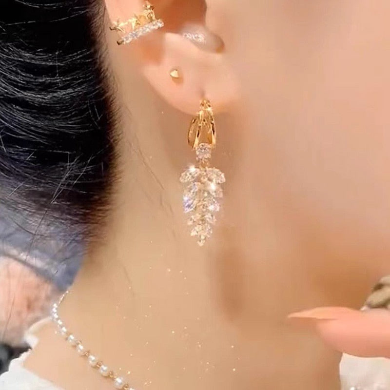Zircon Wheat Tassel Pendant Gold Color U-shaped Earrings for Women 2023 New Fas image 54
