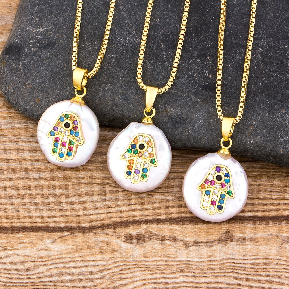 Hot Sale Women Men Hamsa Hand Necklace Gold Color Copper Zircon Evil Eye image 11