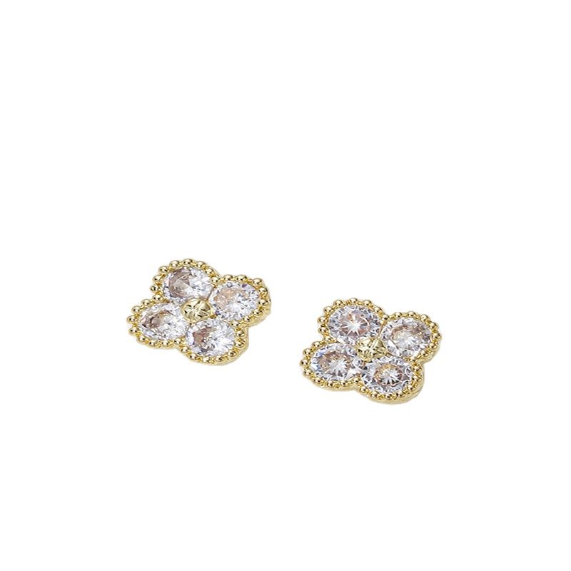 Obega Exquisite Dream Four Leaf Grass Shaped Gold Color Earrings For Women With image 2