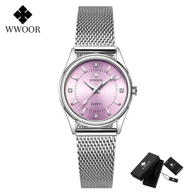 2022 WWOOR Fashion Brand Ladies Watches Luxury Diamond Rose Gold Women Bracelet image 4
