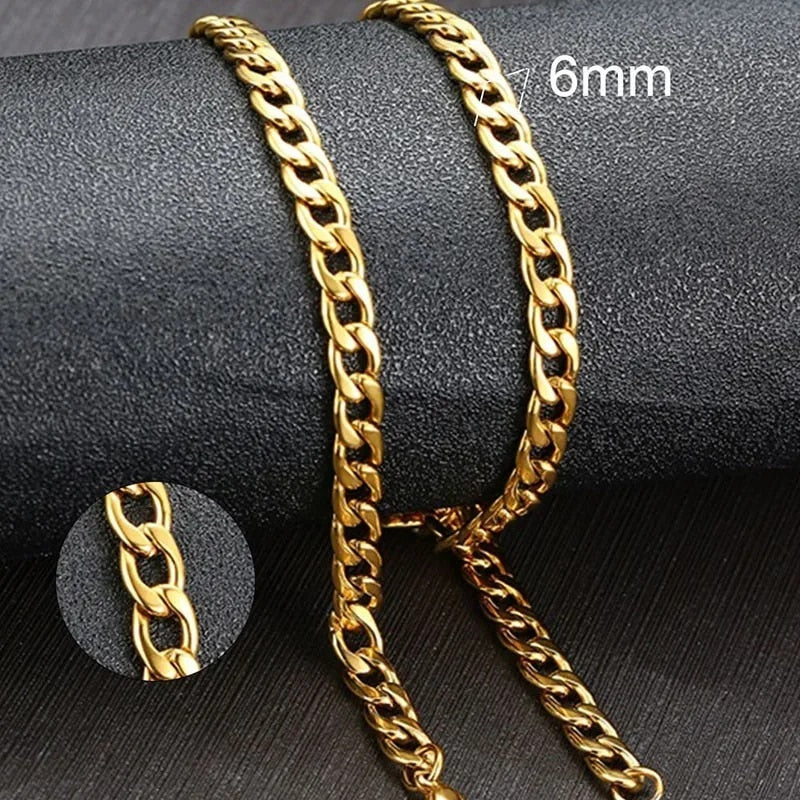 Vnox Men's Cuban Link Chain Necklace Stainless Steel Black Gold Color Male Chok image 2