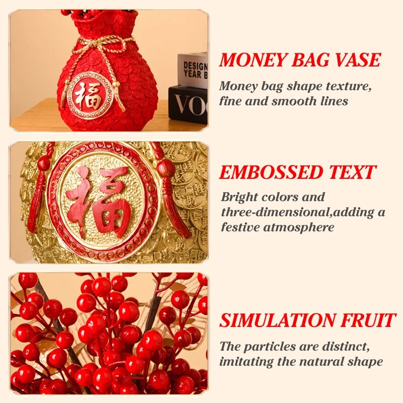 2024 Chinese New Year Decoration Red Fortune Fruit Artificial Golden Eucalyptus image 6