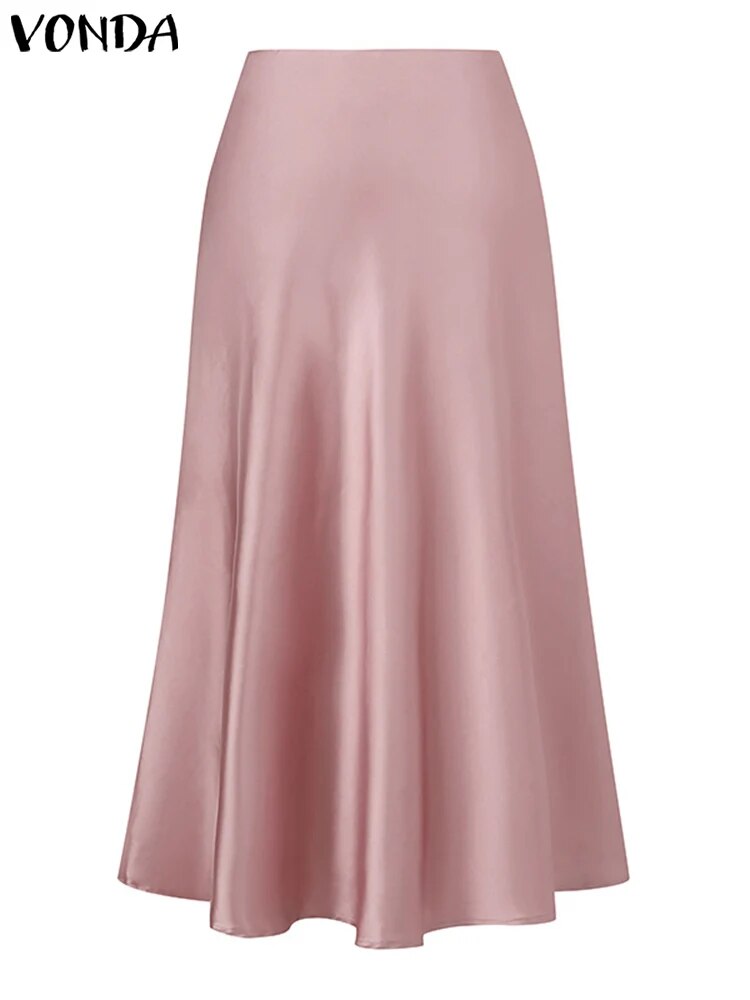 VONDA Elegant Maxi Skirts 2023 Summer Pleated Loose Streetwear Satin Long Skirt image 5
