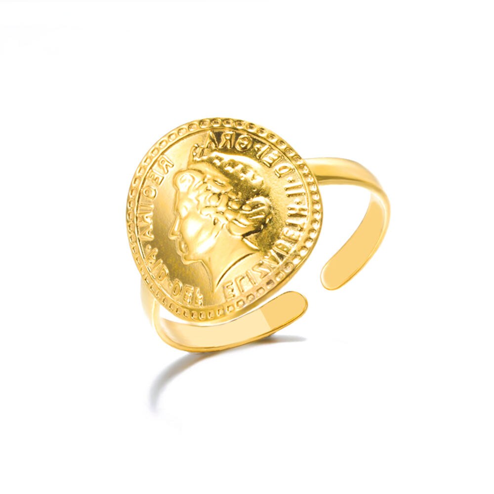 GATTVICT Punk Cross knight Open Stainless Steel Queen Rings Minimalist Gold image 3