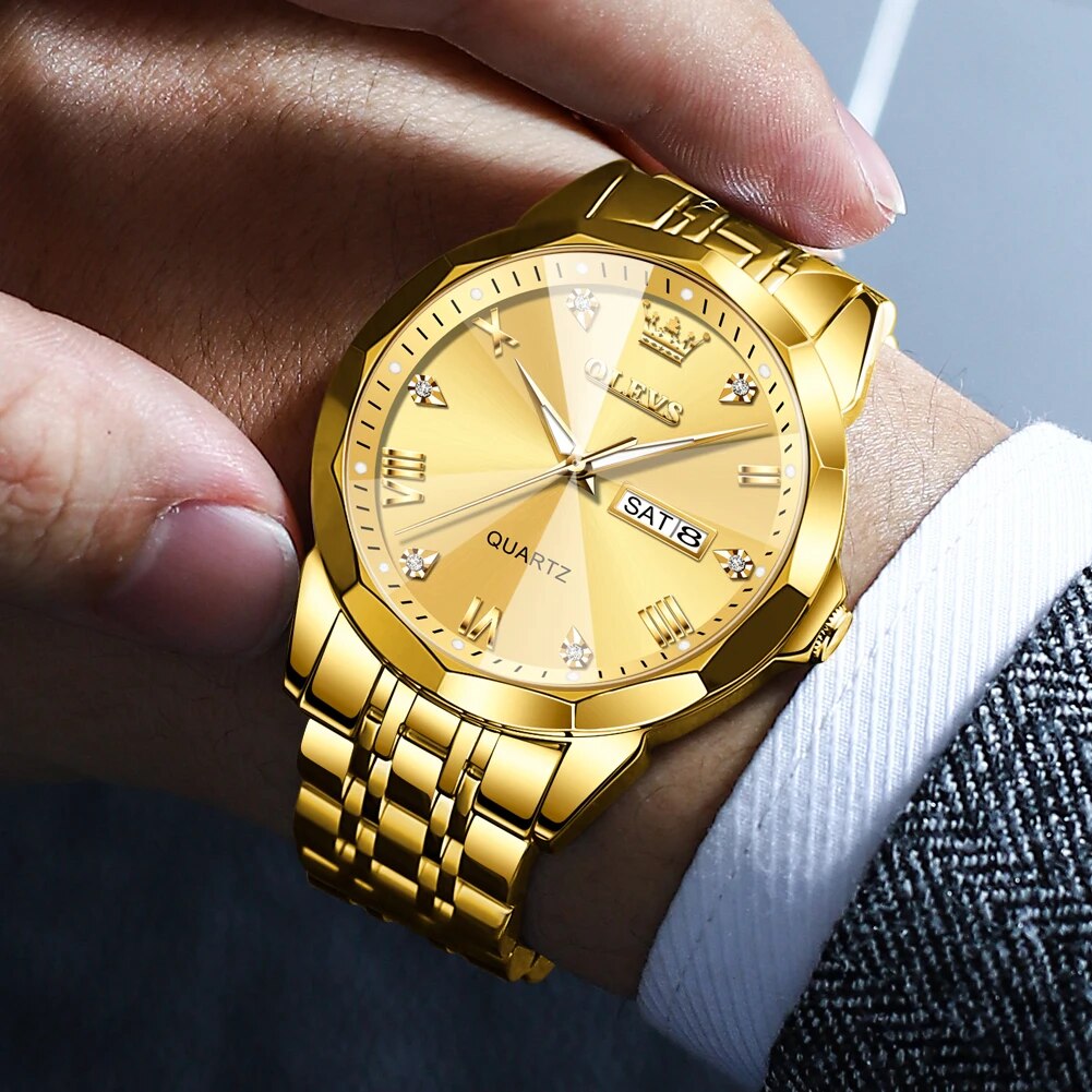 TAXAU New Watch For Men Rhombus Original Quartz Waterproof Wristwatch Gold Stai image 7