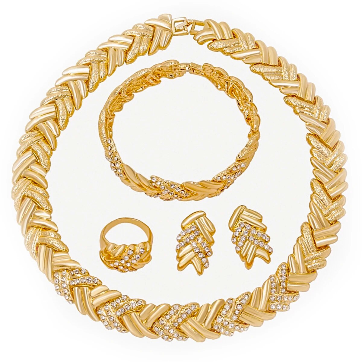 Jewelry Set for Women Bridal Dubai Gold Color Crystal Necklace Bracelet Nigeria image 1