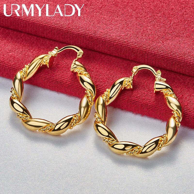 URMYLADY Round Twist Hoop Earrings 24K Gold For Women Charm Wedding Engagement image 2