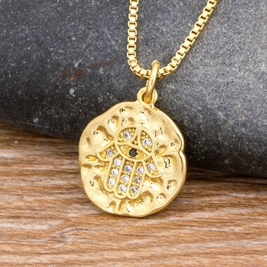 Hot Sale Women Men Hamsa Hand Necklace Gold Color Copper Zircon Evil Eye image 3