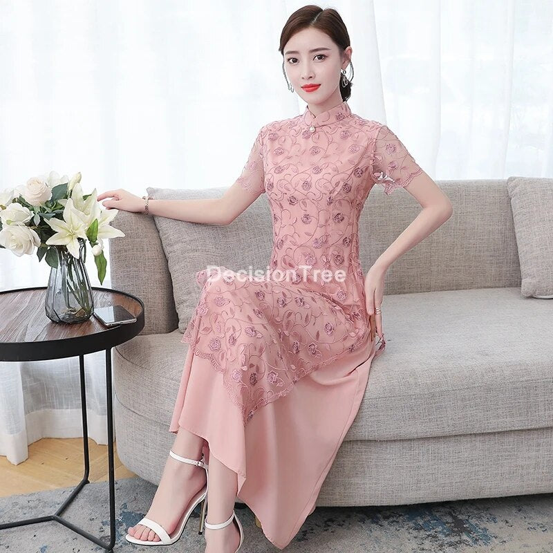 2022 ao dai cheongsam folk style vietnam chiffon aodai graceful stand collar el image 2