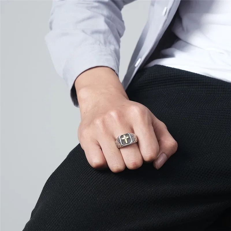 Punk Black Gold Color Cross Ring Men Titanium steel Crack Warrior Men's Jewelry image 5