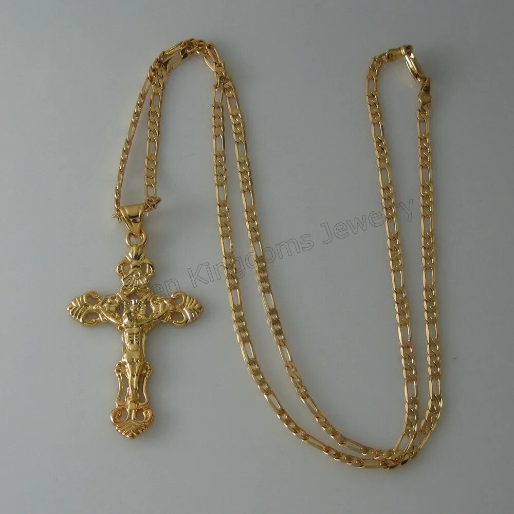 GOLD COLOR JESUS CROSS PENDANT Christ Redeemer christian catholic 18INCH or 24I image 4