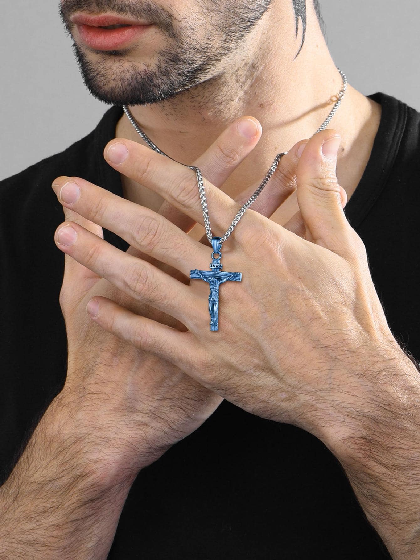 U7 Men INRI Cross Pendant Baptism Christian Jewelry Stainless Steel/Gold/Black/ image 31