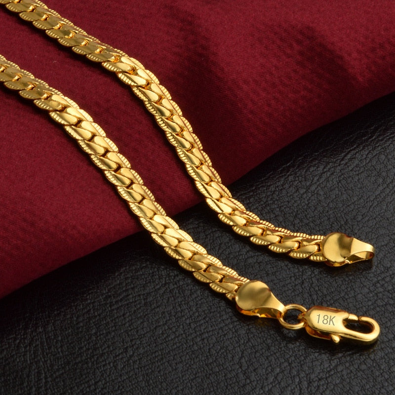 18-24Inch 45-60cm 18K Gold 5mm Full Sideways Chain Necklace For Women Man Fashi image 0