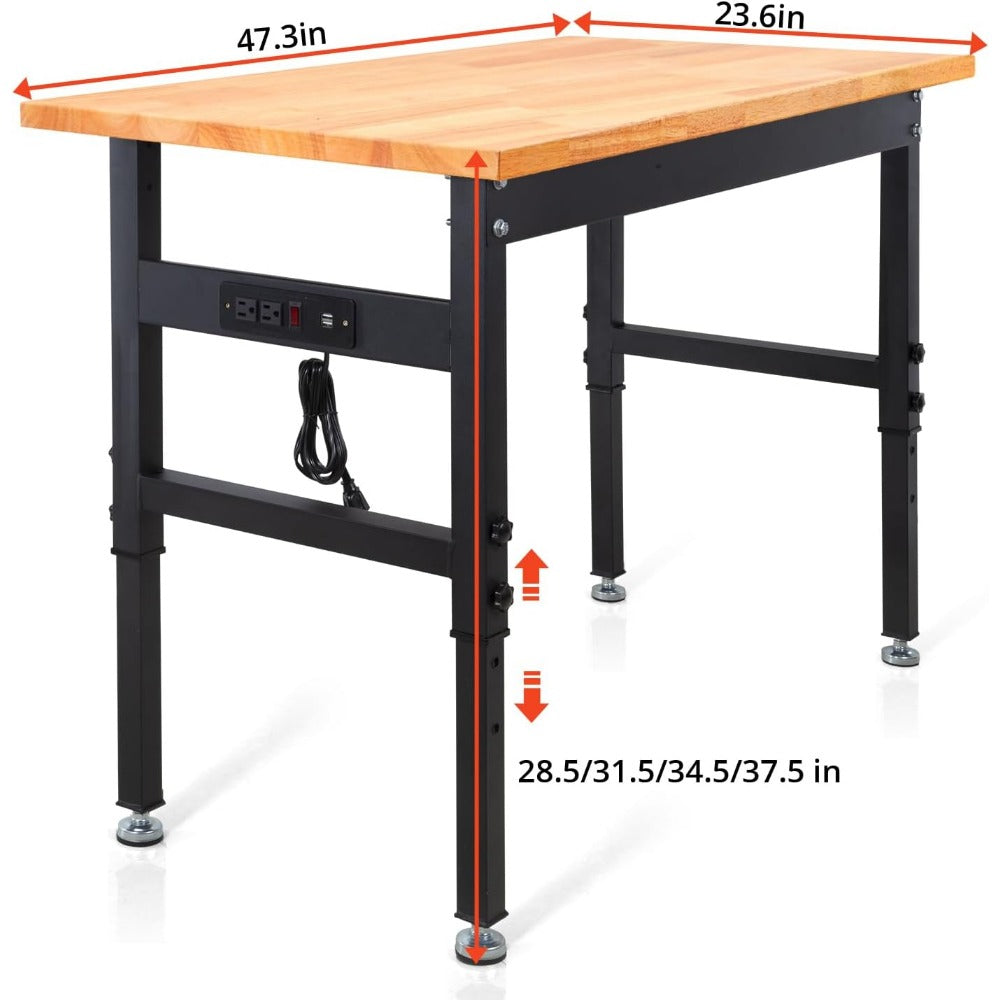 Work Bench, Height Adjustable Workbench Heavy Duty Oak Wood Desktop Work Table image 2