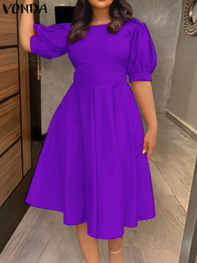 Plus Size 5XL VONDA Women Wedding Dress Sexy Backless Solid Buttons Midi Vestid image 5