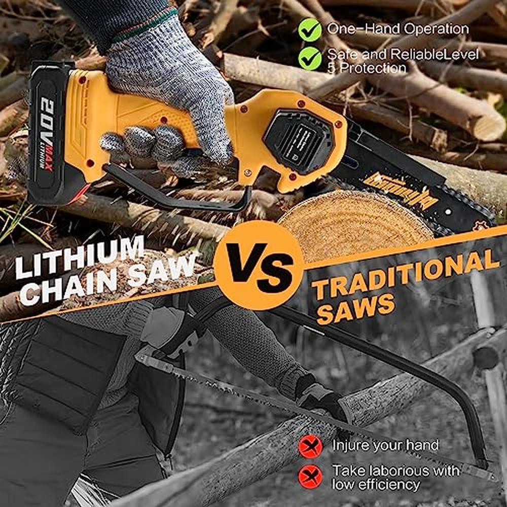 Portable Mini Electric Chainsaw 6-Inch with 2 Battery Pack Cordless Handheld Wo image 5