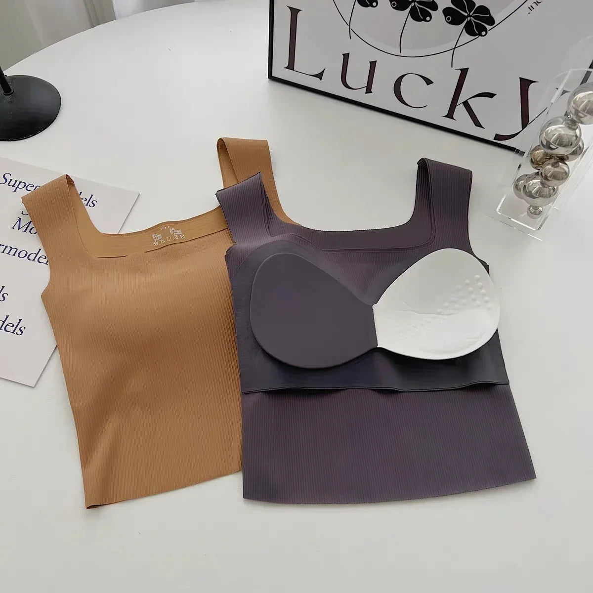 New Wide Shoulder Camisole Square Neck Beautiful Back Threaded Vest Women's Sea image 9