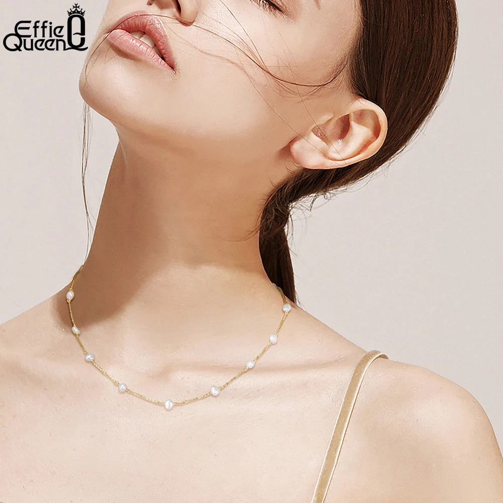 EFFIE QUEEN 14K Gold Plated Natural Baroque Pearl Choker Necklace for Women 925 image 4