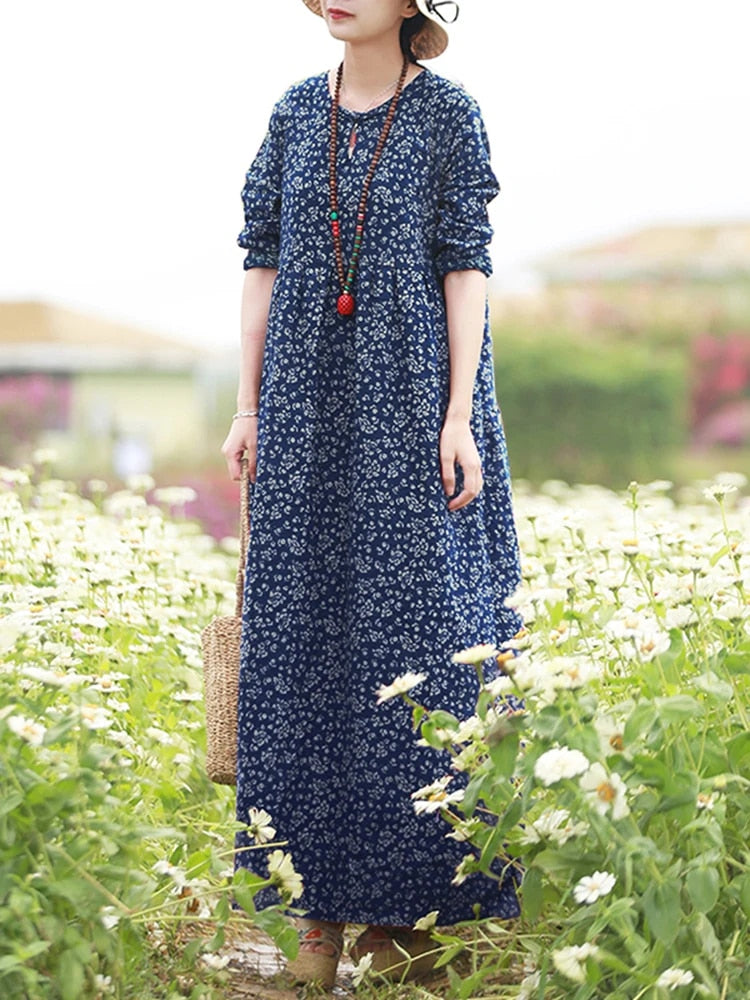 Vintage Women's Printed Dress 2023 ZANZEA Spring Sundress Casual Long Sleeve Ma image 8