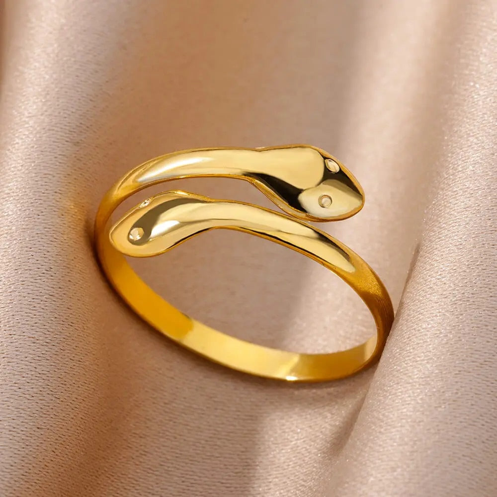 Stainless Steel Snake Rings For Women Men Gold Plated Open Adjustable Zircon Ri image 22