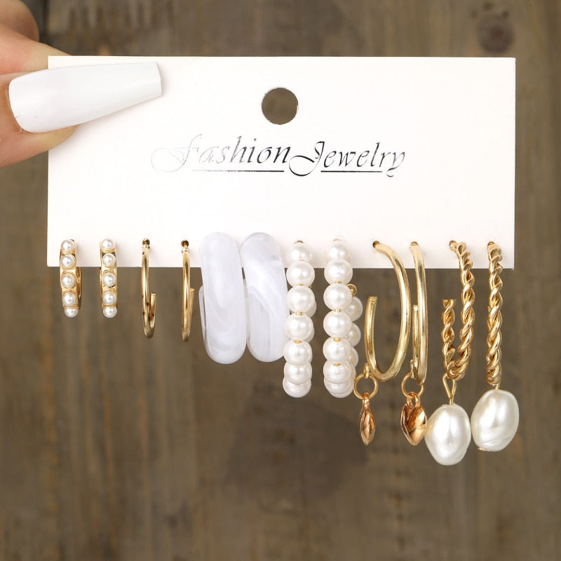 Boho Resin Colorful Earrings Set For Women Pearl Butterfly Gold Color Metal Cir image 1