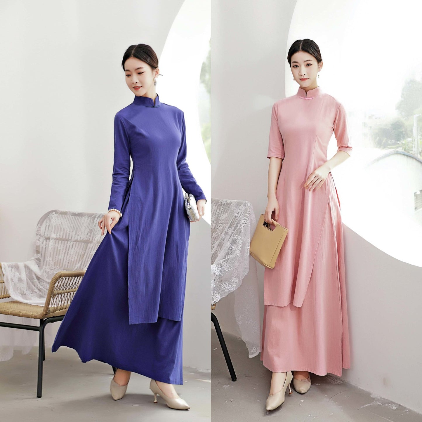 Ao Dai Dress Retro Long Cheongsam Dress large-size Art Retro Ao Dai Dress Women image 0