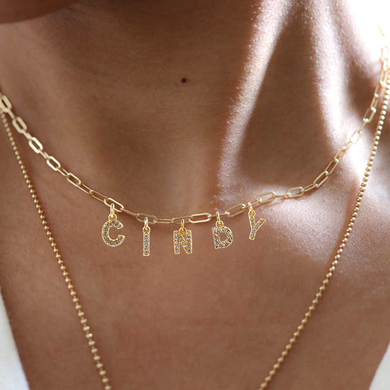 Custom Personalized diy Initial Letter Name Necklace for Women Gold color Penda image 26