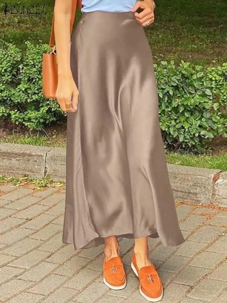 ZANZEA Woman Spring Autumn Satin Silk Skirt Work OL Back Zipper Faldas Saia Jup image 1