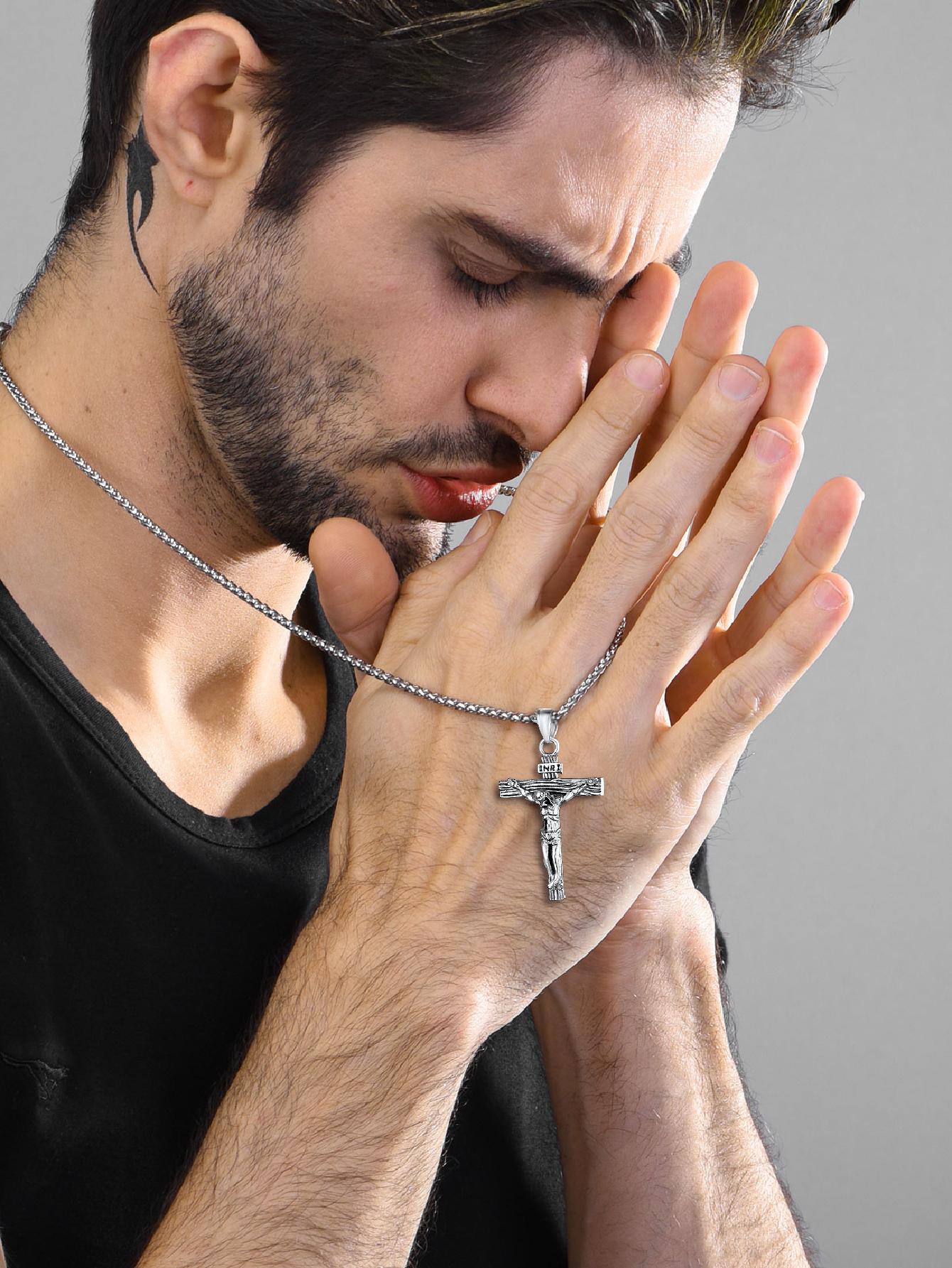 U7 Men INRI Cross Pendant Baptism Christian Jewelry Stainless Steel/Gold/Black/ image 26