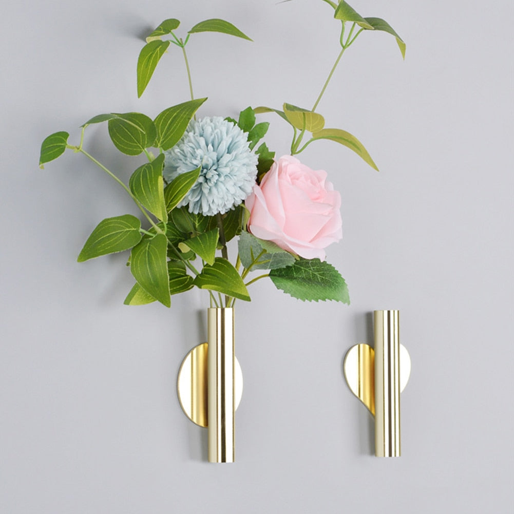 1Pcs Creative Rose Golden Stainless steel Vase Wall Holder Flowerpot Home Weddi image 8