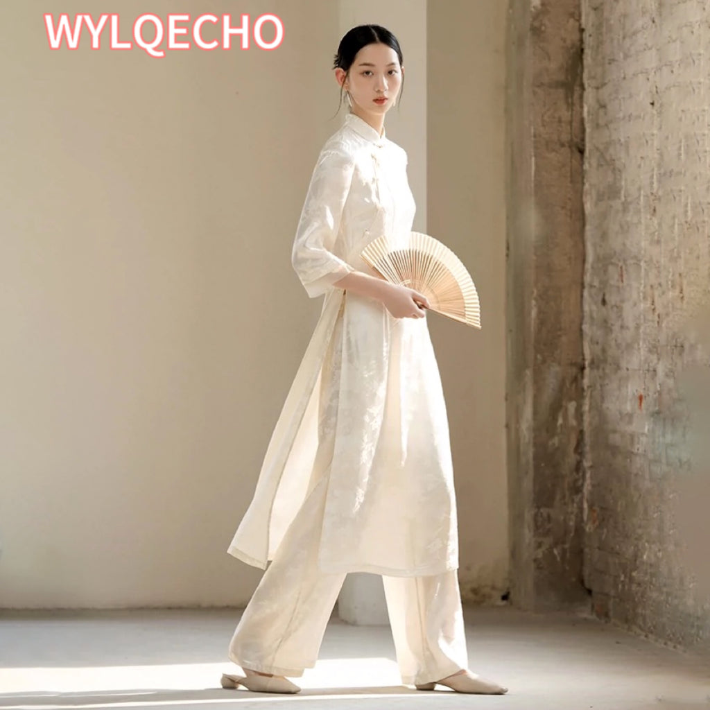 Traditional Vietnam Woman Retro Ao Dai Elegant Chinese Style Cheongsam Vintage image 1