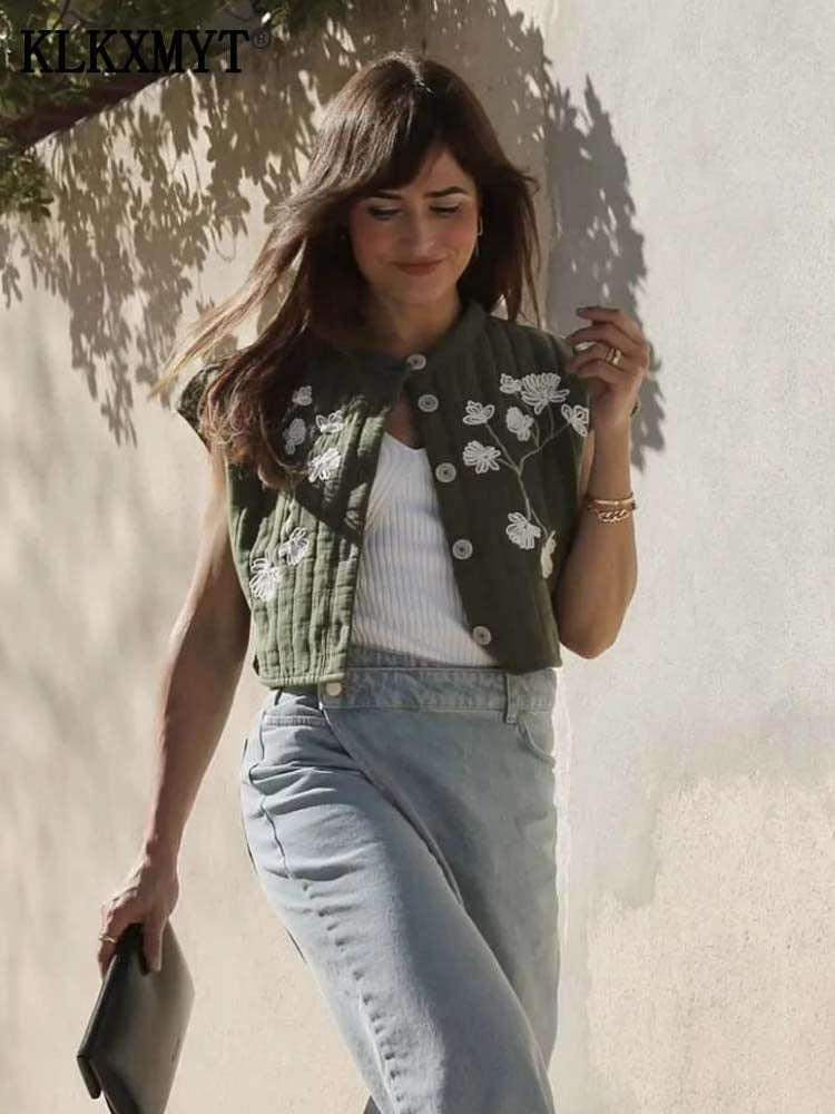 TRAF 2024 Embroidered Vests For Women New Fashion Sleeveless Jackets Female Ves image 4